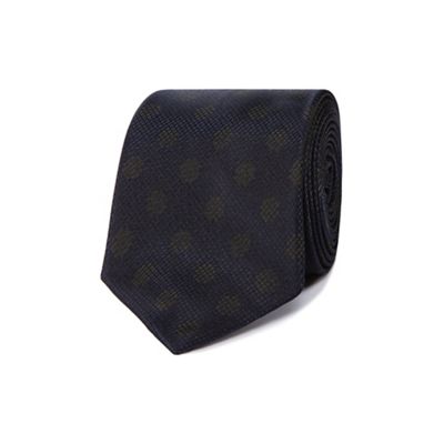 Navy polka dot patterned pure silk tie